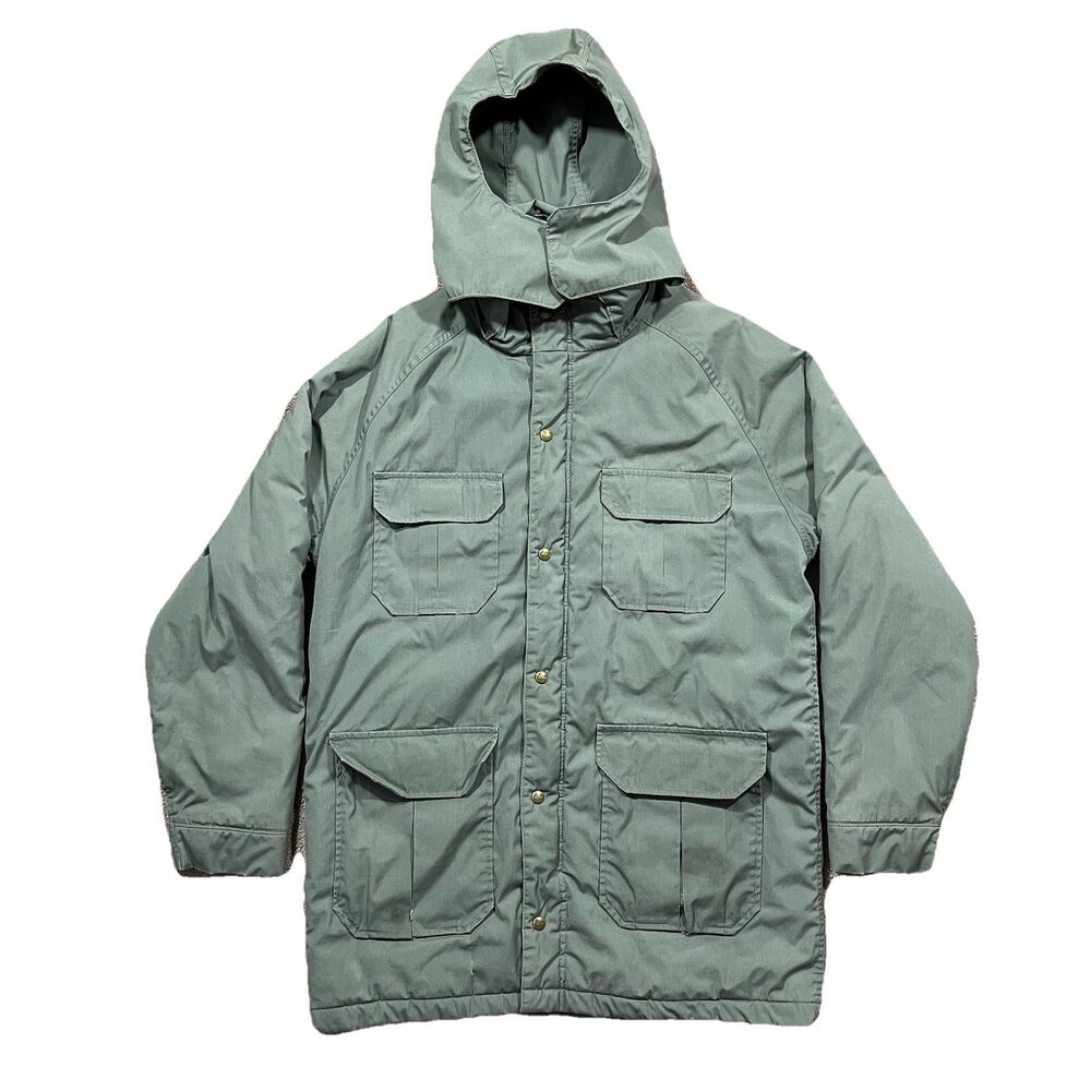 VTG 90s Woolrich Parka Jacket Large USA Green Hooded Coat Outdoor Workwear
